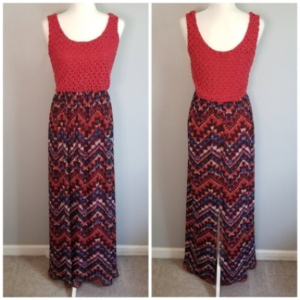 💘As U Wish Multi Color Tribal Maxi Dress Size Small